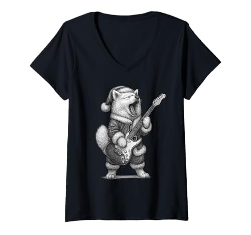 Damen Samoyed Hundespielzeug mit Gitarre T-Shirt mit V-Ausschnitt Damen Samoyed Hundespielzeug mit Gitarre T-Shirt mit V-Ausschnitt von Funny Samoyed Rock Music Dog Designs