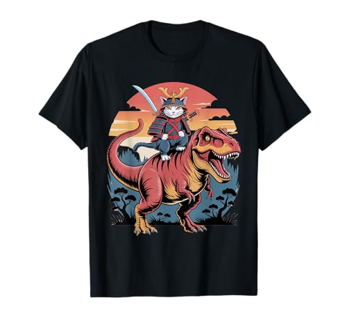 Lustige Samurai-Katze reitet T-Rex Dinosaurier Kinder Mama Papa T-Shirt Lustige Samurai-Katze reitet T-Rex Dinosaurier Kinder Mama Papa T-Shirt von Funny Samurai Cat Riding T-Rex