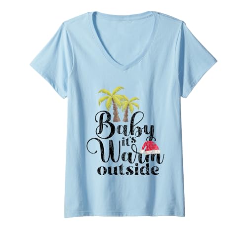 Damen Baby It's Warm Outside Funny Christmas In Juli Grafik T-Shirt mit V-Ausschnitt Damen Baby It's Warm Outside Funny Christmas In Juli Grafik T-Shirt mit V-Ausschnitt von Funny Santa Beach Summer Graphic & More