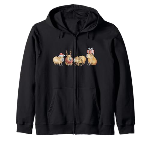 Lustige Capybara Weihnachten Weihnachtsmann Capybara Männer Frauen Kinder Kapuzenjacke von Funny Santa Capybara Christmas Lights Xmas