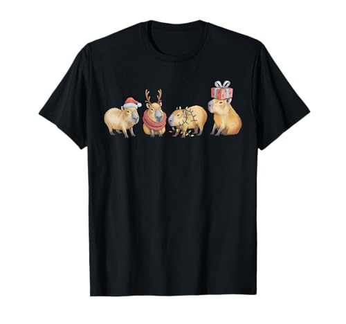Lustige Capybara Weihnachten Weihnachtsmann Capybara Männer Frauen Kinder T-Shirt von Funny Santa Capybara Christmas Lights Xmas