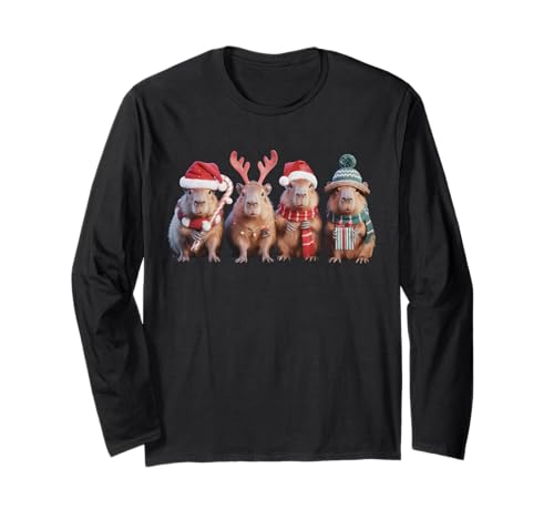Santa Capybara Weihnachtsbeleuchtung lustige Capybara Xmas Herren Kinder Langarmshirt von Funny Santa Capybara Christmas Lights Xmas