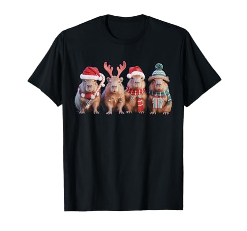 Santa Capybara Weihnachtsbeleuchtung lustige Capybara Xmas Herren Kinder T-Shirt von Funny Santa Capybara Christmas Lights Xmas