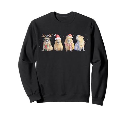 Süße Capybara Weihnachten Santa Funny Capybara Xmas Men Kids Sweatshirt von Funny Santa Capybara Christmas Lights Xmas