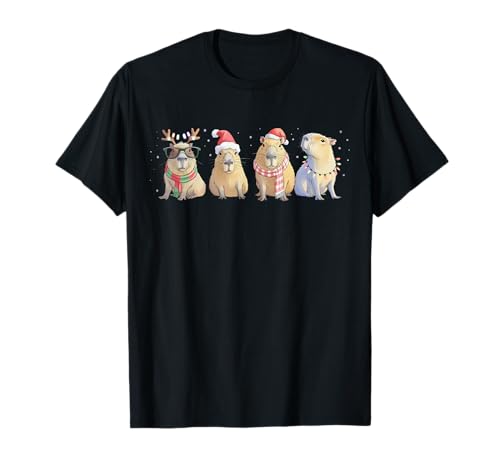 Süße Capybara Weihnachten Santa Funny Capybara Xmas Men Kids T-Shirt von Funny Santa Capybara Christmas Lights Xmas