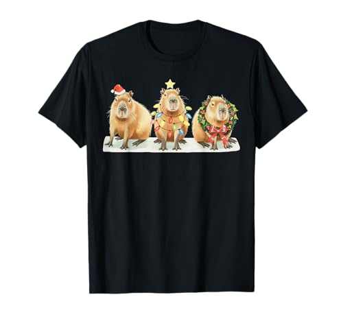 Süße Capybara Weihnachtsmann Xmas Capybara Männer Frauen Kinder T-Shirt von Funny Santa Capybara Christmas Lights Xmas
