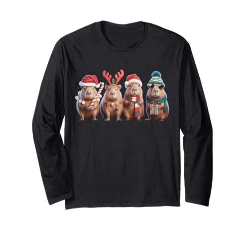 Weihnachtsbeleuchtung Capybara Xmas Santa Capybara Herren Damen Kinder Langarmshirt von Funny Santa Capybara Christmas Lights Xmas