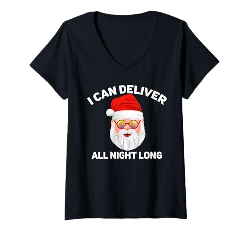 Damen I Can Deliver All Night Long Lustiger Weihnachtsmann, Weihnachtsmann T-Shirt mit V-Ausschnitt Damen I Can Deliver All Night Long Lustiger Weihnachtsmann, Weihnachtsmann T-Shirt mit V-Ausschnitt von Funny Santa Designs