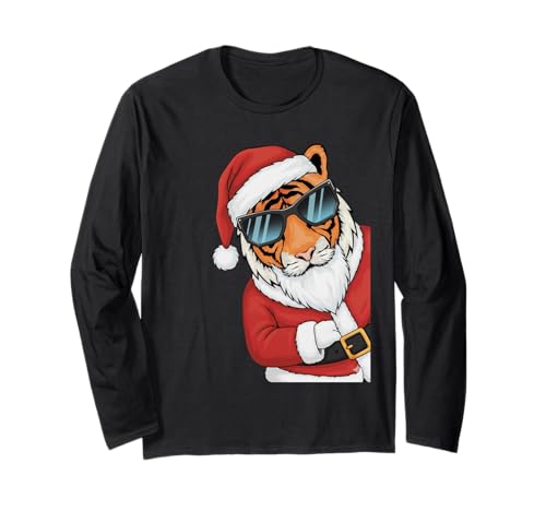 Tiger Santa mit Sonnenbrille Xmas Jungen Mädchen Langarmshirt Tiger Santa mit Sonnenbrille Xmas Jungen Mädchen Langarmshirt von Funny Santa Men Women Kids Tiger Christmas Party