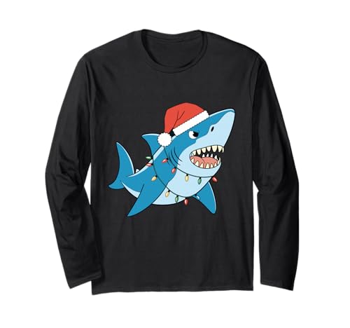 Santa Shark Christmas Lights Sharkmas Tree Xmas T-Shirt für Jungen und Herren Langarmshirt Santa Shark Christmas Lights Sharkmas Tree Xmas T-Shirt für Jungen und Herren Langarmshirt von Funny Santa Shark Christmas