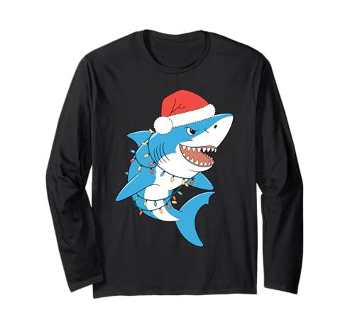 Santa Shark Christmas Lights Sharkmas Tree Xmas T-Shirt für Jungen und Herren Langarmshirt Santa Shark Christmas Lights Sharkmas Tree Xmas T-Shirt für Jungen und Herren Langarmshirt von Funny Santa Shark Christmas