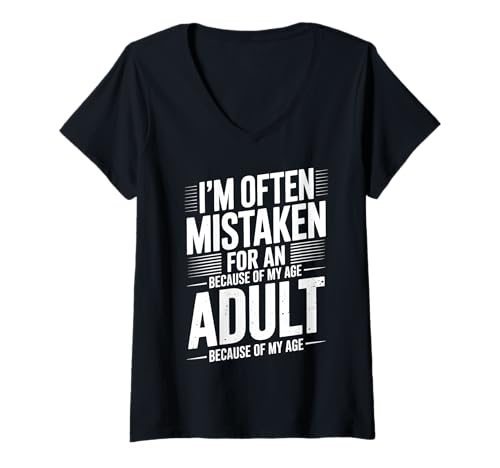 Damen Falsches lustiges Erwachsenenalter T-Shirt mit V-Ausschnitt Damen Falsches lustiges Erwachsenenalter T-Shirt mit V-Ausschnitt von Funny Sarcastic Age Funny Saying Design