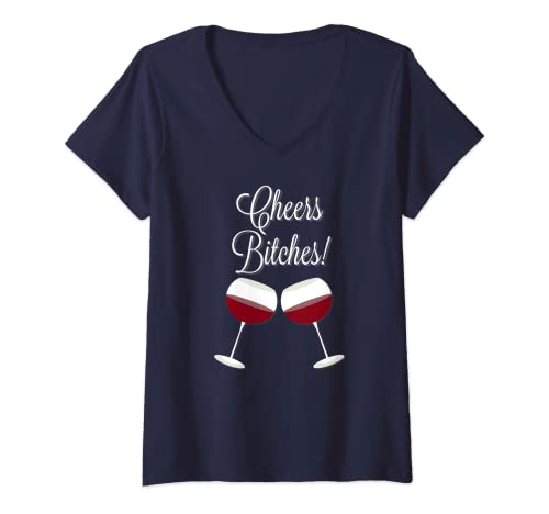 Damen Cheers Bitches Lustiges Bachelorette Weinnacht, süßes Geschenk T-Shirt mit V-Ausschnitt von Funny Sarcastic Bachelorette Cute Wine Joke Gifts