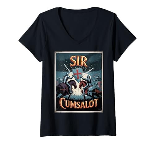 Damen Sir Cumsalot Humorvoller Ritter Kreuzritter Mittelalter Fantasy Gag T-Shirt mit V-Ausschnitt Damen Sir Cumsalot Humorvoller Ritter Kreuzritter Mittelalter Fantasy Gag T-Shirt mit V-Ausschnitt von Funny Sarcastic Historical Parody Knights Templar