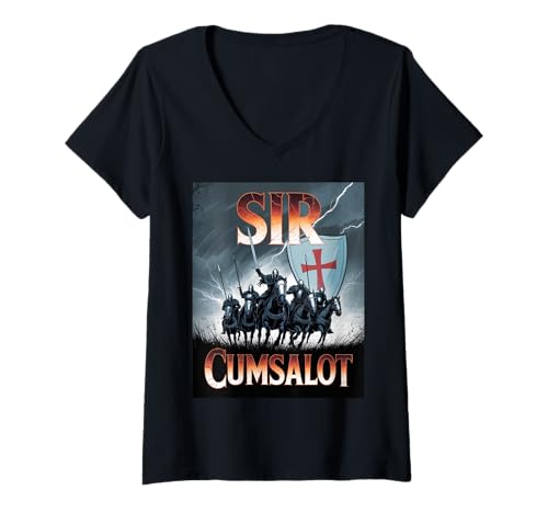 Damen Sir Cumsalot Humorvoller Ritter Kreuzritter Mittelalter Fantasy Gag T-Shirt mit V-Ausschnitt Damen Sir Cumsalot Humorvoller Ritter Kreuzritter Mittelalter Fantasy Gag T-Shirt mit V-Ausschnitt von Funny Sarcastic Historical Parody Knights Templar