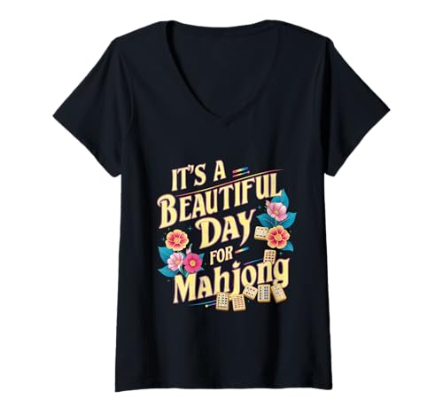 Damen Es ist EIN wunderschöner Tag für Mahjong Funny Essential T-Shirt mit V-Ausschnitt von Funny Sarcastic Holidays Presents tee