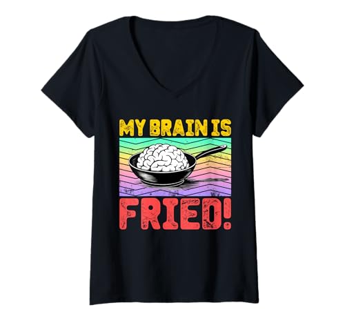 Damen Cartoonisten-Illustration von Meinem Gehirn ist frittiert! Stressabbau T-Shirt mit V-Ausschnitt Damen Cartoonisten-Illustration von Meinem Gehirn ist frittiert! Stressabbau T-Shirt mit V-Ausschnitt von Funny Sarcastic Humorous Quotes Design