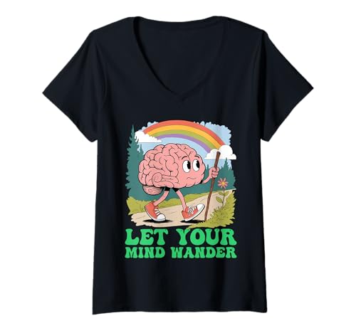Damen Design im Kawaii Okatu Style Lassen Sie Ihre Gedanken schweifen und gehen Sie Ihrem Gehirn nach T-Shirt mit V-Ausschnitt Damen Design im Kawaii Okatu Style Lassen Sie Ihre Gedanken schweifen und gehen Sie Ihrem Gehirn nach T-Shirt mit V-Ausschnitt von Funny Sarcastic Humorous Quotes Design