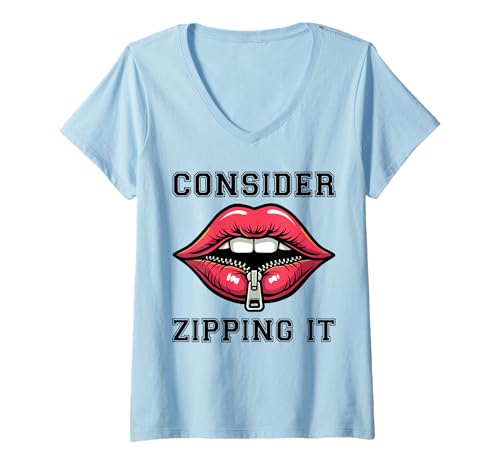 Damen Lustiges Kawaii-Design mit rotem Rand und Reißverschluss T-Shirt mit V-Ausschnitt Damen Lustiges Kawaii-Design mit rotem Rand und Reißverschluss T-Shirt mit V-Ausschnitt von Funny Sarcastic Humorous Quotes Design