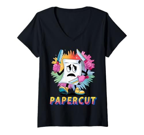 Damen Niedliche Cartoonisten-Illustration im Kawaii-Okatu-Stil von Papercut T-Shirt mit V-Ausschnitt Damen Niedliche Cartoonisten-Illustration im Kawaii-Okatu-Stil von Papercut T-Shirt mit V-Ausschnitt von Funny Sarcastic Humorous Quotes Design