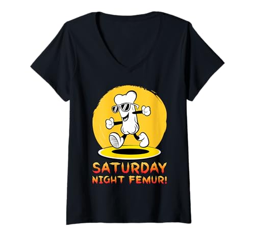 Damen Niedliche Kawaii-Okatu-Illustration von Samstagabend Femur T-Shirt mit V-Ausschnitt von Funny Sarcastic Humorous Quotes Design