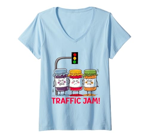 Damen Niedliches Cartoon-Design im Kawaii-Okatu-Stil von Stau T-Shirt mit V-Ausschnitt Damen Niedliches Cartoon-Design im Kawaii-Okatu-Stil von Stau T-Shirt mit V-Ausschnitt von Funny Sarcastic Humorous Quotes Design