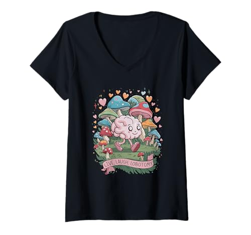 Damen Live Laugh Lobotomy Ironischer existenzieller Schrecken Humor T-Shirt mit V-Ausschnitt Damen Live Laugh Lobotomy Ironischer existenzieller Schrecken Humor T-Shirt mit V-Ausschnitt von Funny Sarcastic Quote Saying - DressedForDuty