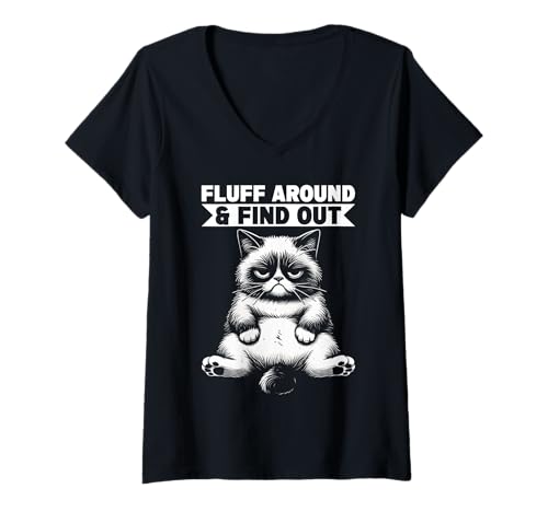 Damen Flummeln Sie herum und finden Sie den lustigen fetten, wütenden Katzenliebhaber-Sarkasmus heraus T-Shirt mit V-Ausschnitt Damen Flummeln Sie herum und finden Sie den lustigen fetten, wütenden Katzenliebhaber-Sarkasmus heraus T-Shirt mit V-Ausschnitt von Funny Sarcastic Quotes Angry Cat Gifts Men Women