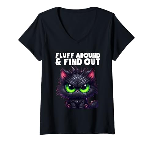 Damen Flummeln Sie herum und finden Sie den lustigen fetten, wütenden Katzenliebhaber-Sarkasmus heraus T-Shirt mit V-Ausschnitt Damen Flummeln Sie herum und finden Sie den lustigen fetten, wütenden Katzenliebhaber-Sarkasmus heraus T-Shirt mit V-Ausschnitt von Funny Sarcastic Quotes Angry Cat Gifts Men Women