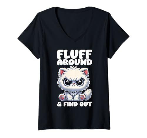 Damen Flummeln Sie herum und finden Sie den lustigen fetten, wütenden Katzenliebhaber-Sarkasmus heraus T-Shirt mit V-Ausschnitt Damen Flummeln Sie herum und finden Sie den lustigen fetten, wütenden Katzenliebhaber-Sarkasmus heraus T-Shirt mit V-Ausschnitt von Funny Sarcastic Quotes Angry Cat Gifts Men Women