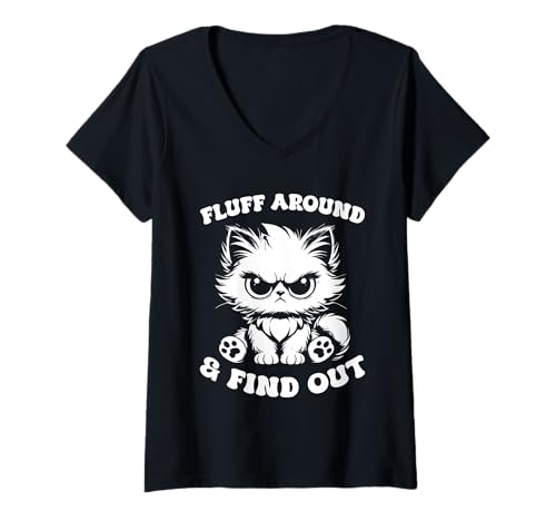 Damen Flummeln Sie herum und finden Sie heraus, Katzenliebhaber, Sarkasmus, Humor, Katzendame T-Shirt mit V-Ausschnitt Damen Flummeln Sie herum und finden Sie heraus, Katzenliebhaber, Sarkasmus, Humor, Katzendame T-Shirt mit V-Ausschnitt von Funny Sarcastic Quotes Angry Cat Gifts Men Women