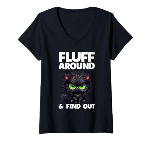 Damen Flummeln Sie herum und finden Sie heraus, Katzenliebhaber, Sarkasmus, Humor, Katzendame T-Shirt mit V-Ausschnitt Damen Flummeln Sie herum und finden Sie heraus, Katzenliebhaber, Sarkasmus, Humor, Katzendame T-Shirt mit V-Ausschnitt von Funny Sarcastic Quotes Angry Cat Gifts Men Women