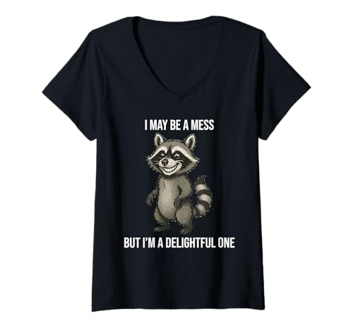 Damen I May Be A Mess But I'm A Delightful One Funny Raccoon T-Shirt mit V-Ausschnitt Damen I May Be A Mess But I'm A Delightful One Funny Raccoon T-Shirt mit V-Ausschnitt von Funny Sarcastic Raccoon Quotes Apparel