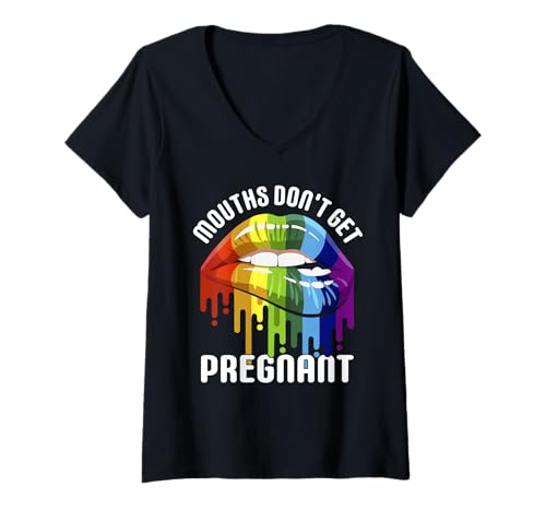 Damen Mouths Don't Get Pregnant Peinlicher Erwachsenen-Humor T-Shirt mit V-Ausschnitt Damen Mouths Don't Get Pregnant Peinlicher Erwachsenen-Humor T-Shirt mit V-Ausschnitt von Funny Sarcastic Saying Shirts for Women