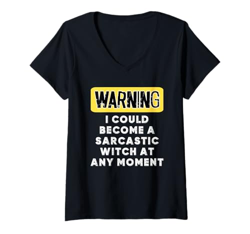 Damen Warnung Ich könnte jeden Moment eine sarkastische Hexe Werden T-Shirt mit V-Ausschnitt Damen Warnung Ich könnte jeden Moment eine sarkastische Hexe Werden T-Shirt mit V-Ausschnitt von Funny Sarcastic Sayings Inc.