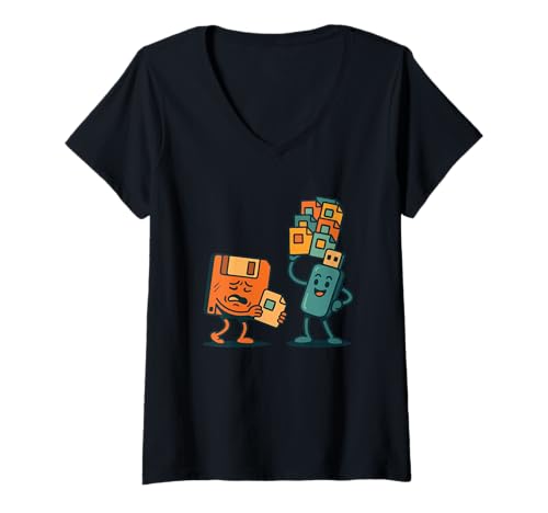 Damen Diskette gegen USB-Laufwerk - Sarkastischer Witz der 80er, Witz, Humor, Sarkasmus T-Shirt mit V-Ausschnitt Damen Diskette gegen USB-Laufwerk - Sarkastischer Witz der 80er, Witz, Humor, Sarkasmus T-Shirt mit V-Ausschnitt von Funny Sarcastic Shirts
