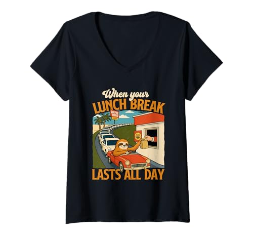 Damen Wenn Deine Mittagspause den ganzen Tag dauert - Sarkastischer Scherzsarkasmus T-Shirt mit V-Ausschnitt von Funny Sarcastic Shirts
