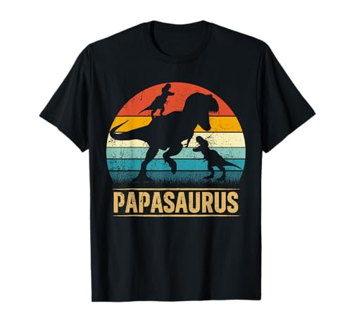 Papa Dinosaurier T Rex Papasaurus 2 Kinder Vatertag T-Shirt Papa Dinosaurier T Rex Papasaurus 2 Kinder Vatertag T-Shirt von Funny Saurus T Rex Matching Family