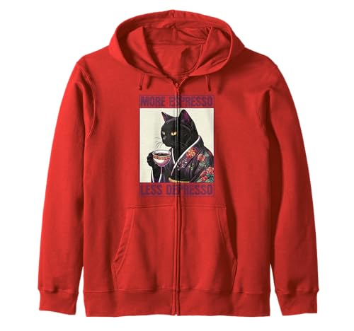 More Espresso Less Depresso Lustiges Katzenshirt Teens Herren Damen Kapuzenjacke von Funny Saying Espresso Depression Kawaii Cat