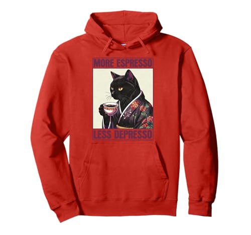 More Espresso Less Depresso Lustiges Katzenshirt Teens Herren Damen Pullover Hoodie von Funny Saying Espresso Depression Kawaii Cat