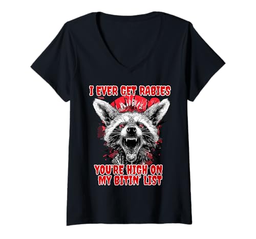 Damen WENN ICH JEMALS Tollwut BEKOMME, STEHST DU GANZ Oben AUF MEINER BIT-Liste T-Shirt mit V-Ausschnitt Damen WENN ICH JEMALS Tollwut BEKOMME, STEHST DU GANZ Oben AUF MEINER BIT-Liste T-Shirt mit V-Ausschnitt von Funny Saying Opossum Tee