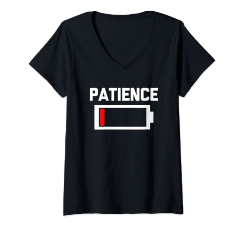 Damen Patience Low Battery T-Shirt mit lustigem Spruch sarkastische Neuheit T-Shirt mit V-Ausschnitt von Funny Saying T-Shirt & Funny Shirts With Sayings
