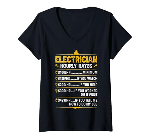 Damen Lustige Elektriker-Stundensätze T-Shirt mit V-Ausschnitt Damen Lustige Elektriker-Stundensätze T-Shirt mit V-Ausschnitt von Funny Sayings For Electricians & Linemen