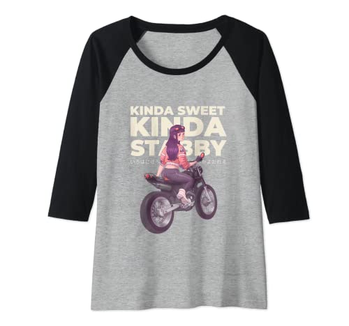 Damen Kinda Sweet Kinda Stabby Anime Manga Motorrad Motorrad Raglan von Funny Sayings Funny Quotes