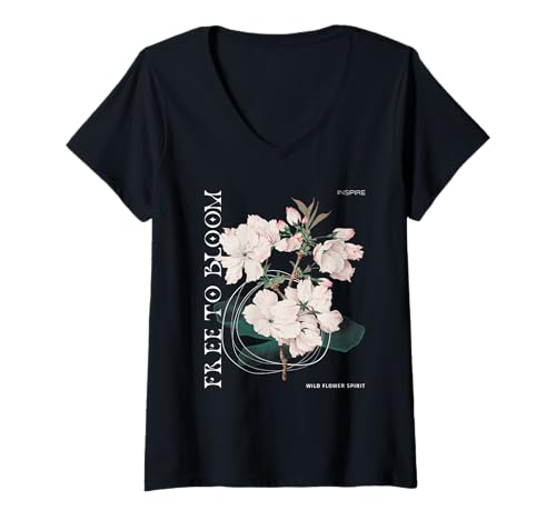 Damen Free to Bloom Inspire Wild Flower Spirit – Blumengrafik T-Shirt mit V-Ausschnitt Damen Free to Bloom Inspire Wild Flower Spirit – Blumengrafik T-Shirt mit V-Ausschnitt von Funny Sayings and Graphic Statements