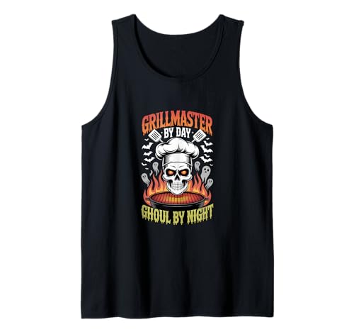 Herren Grillmaster von Day Ghoul von Night Skull BBQ Tank Top Herren Grillmaster von Day Ghoul von Night Skull BBQ Tank Top von Funny Scary BBQ Halloween Design Tees