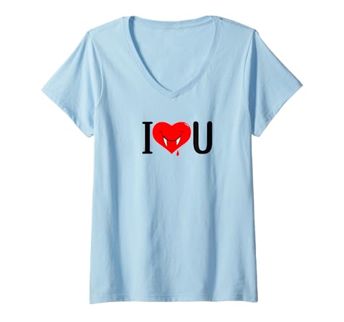 Damen I Love You Blutendes Herz lächelnd mit Zähnen T-Shirt mit V-Ausschnitt Damen I Love You Blutendes Herz lächelnd mit Zähnen T-Shirt mit V-Ausschnitt von Funny Scary Halloween Valentine Love Tees