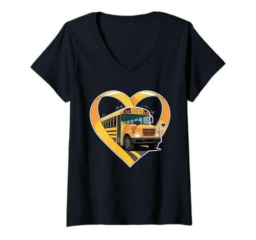 Damen Herz Schulbusfahrer Lustig Zurück zur Schule Lehrer Männer T-Shirt mit V-Ausschnitt Damen Herz Schulbusfahrer Lustig Zurück zur Schule Lehrer Männer T-Shirt mit V-Ausschnitt von Funny School Bus Driver Design Co.