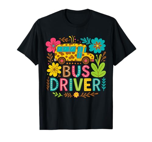 Schulbusfahrer Boho Floral Leopard Back to School Damen T-Shirt Schulbusfahrer Boho Floral Leopard Back to School Damen T-Shirt von Funny School Bus Driver Gifts Men Women Co.