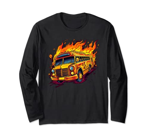 Amerikanischer Schulbus mit Flammen für Jungen und Mädchen Langarmshirt Amerikanischer Schulbus mit Flammen für Jungen und Mädchen Langarmshirt von Funny School Bus